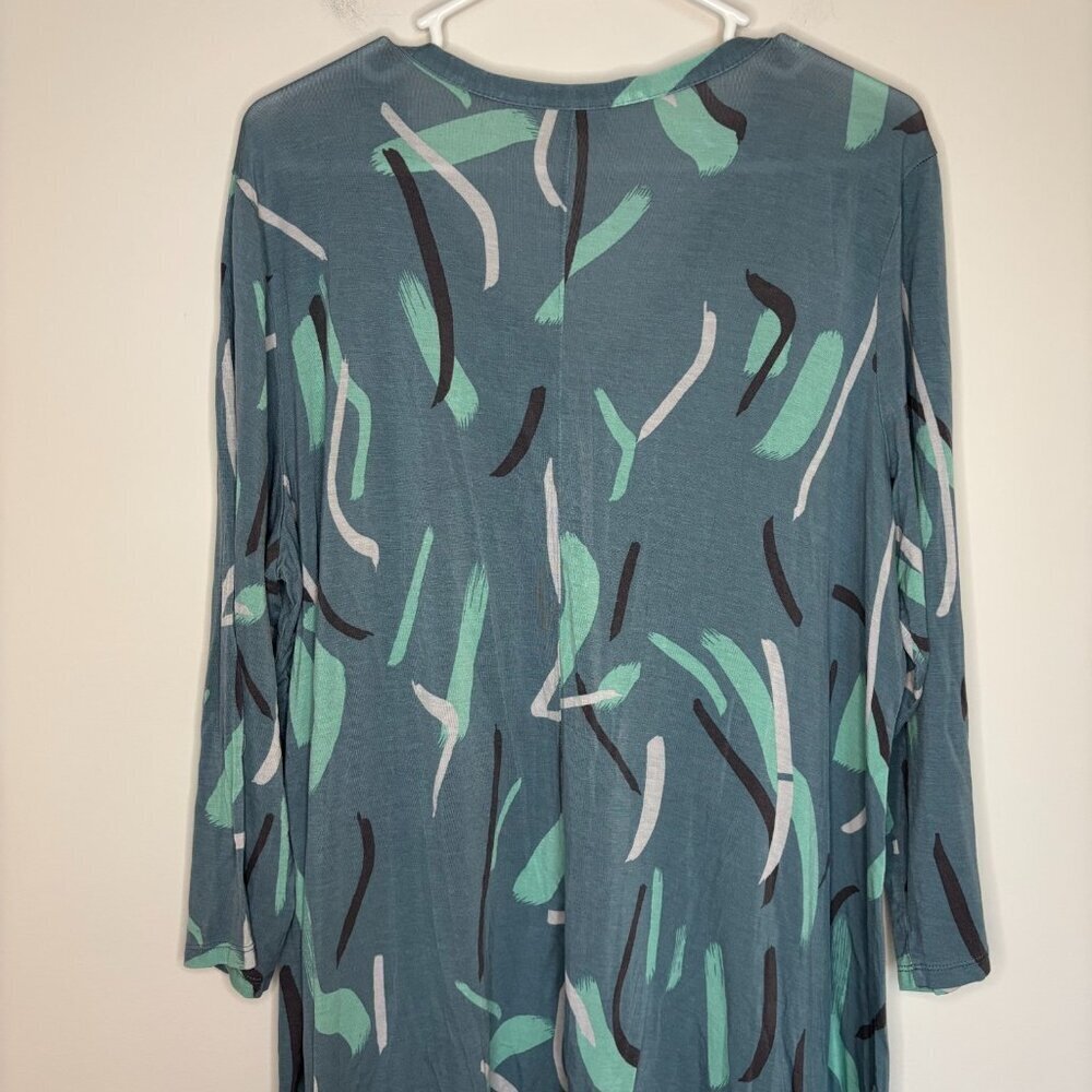 LOGO Lori Goldstein Asymmetric Cardigan Women XL Soft Flowy Pocket Blue Green - Picture 2 of 7